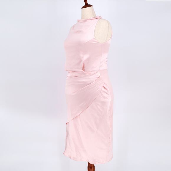 Elliatt Women Light Pink Satin Asymmetric Cocktail Tulip Midi Dress Size L - Picture 2 of 3